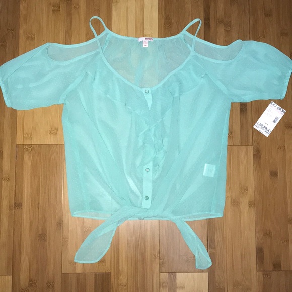 Bongo Teal Chiffon Cold Shoulder Top - Picture 4 of 4
